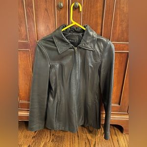 Women’s black leather jacket, size medium